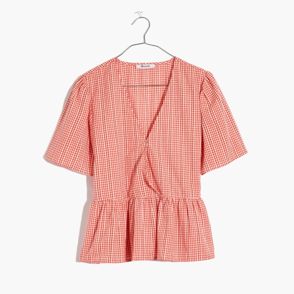 Madewell Red Gingham Wrap Top